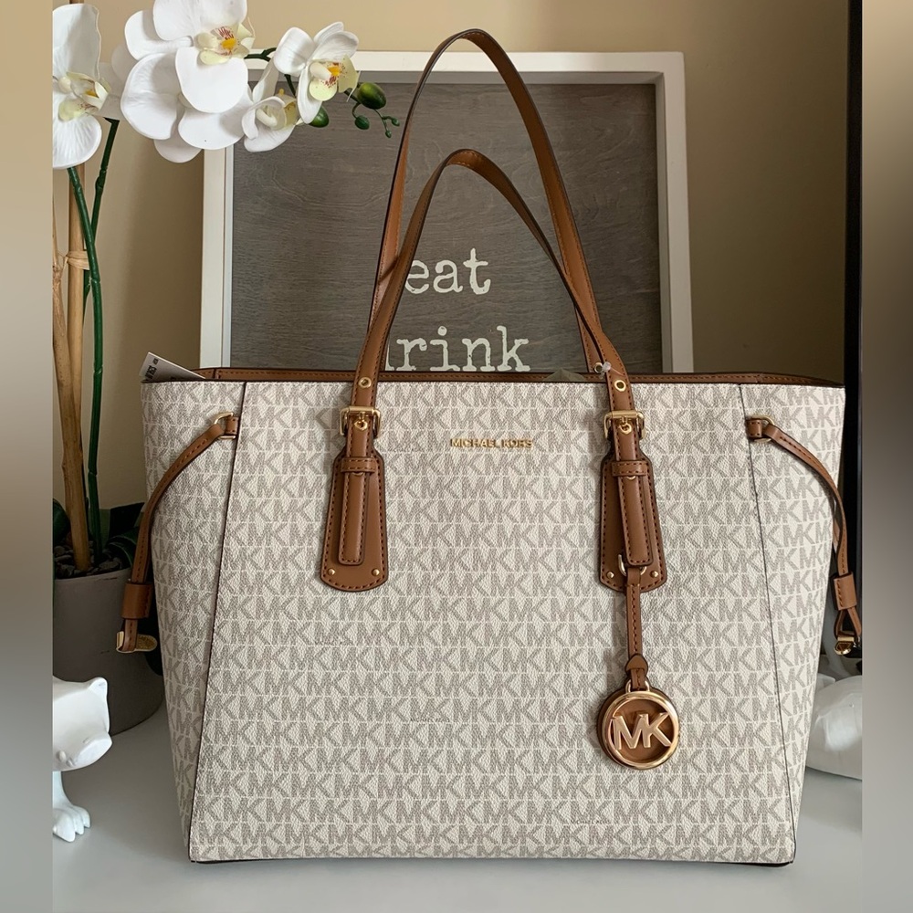 Michael Kors Cream and Brown Monogram Tote